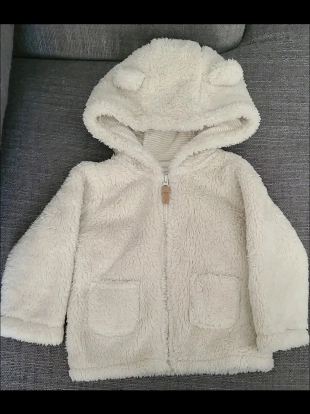 Carters Polar Bear Unisex Baby Hooded Zip Up Sweater With Ears Size 12 Mos